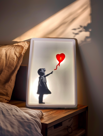 Lampada da comodino LED Ragazza con Palloncino - Lampada Banksy LED minimal design & urban art