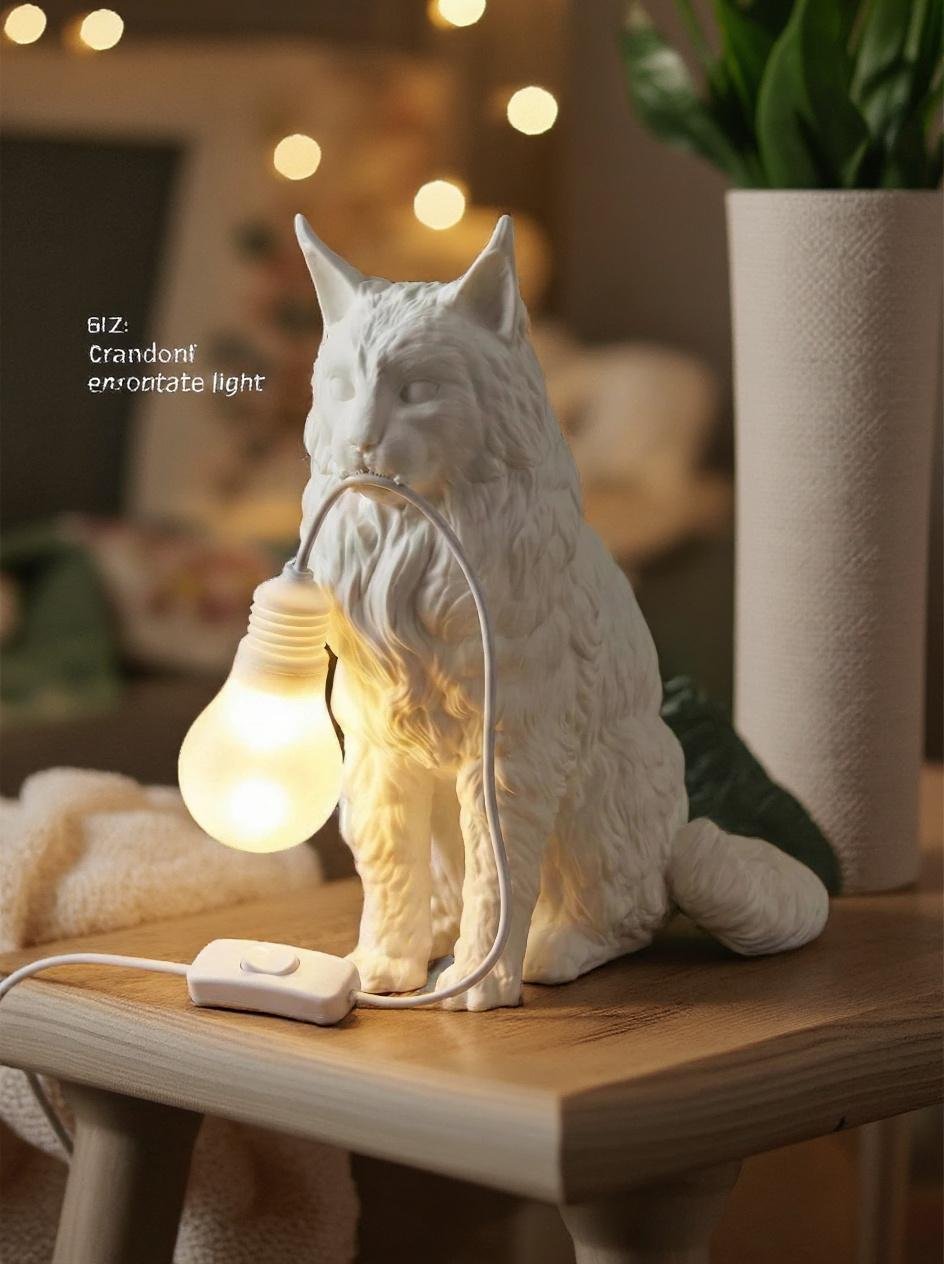 Lampada Gatto Maine Coon Artigianale - Illuminazione Design Casa - immagine 2