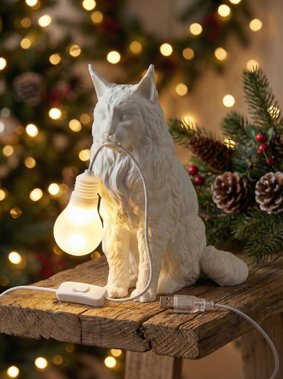Lampada Gatto Maine Coon Artigianale - Illuminazione Design Casa - immagine 3