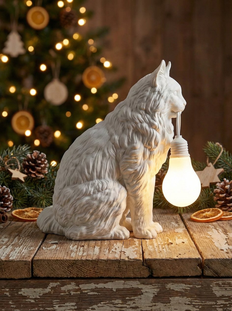 Lampada Gatto Maine Coon Artigianale - Illuminazione Design Casa - immagine 4