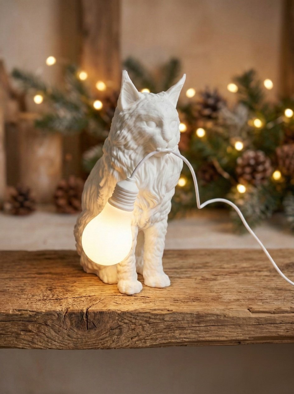 Lampada Gatto Maine Coon Artigianale - Illuminazione Design Casa - immagine 8