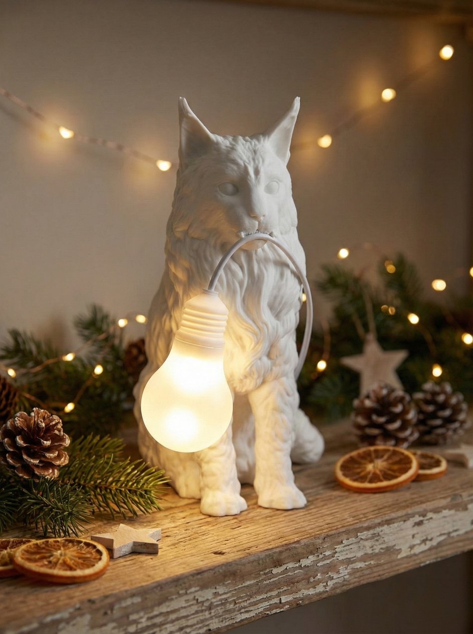 Lampada Gatto Maine Coon Artigianale - Illuminazione Design Casa - immagine 9