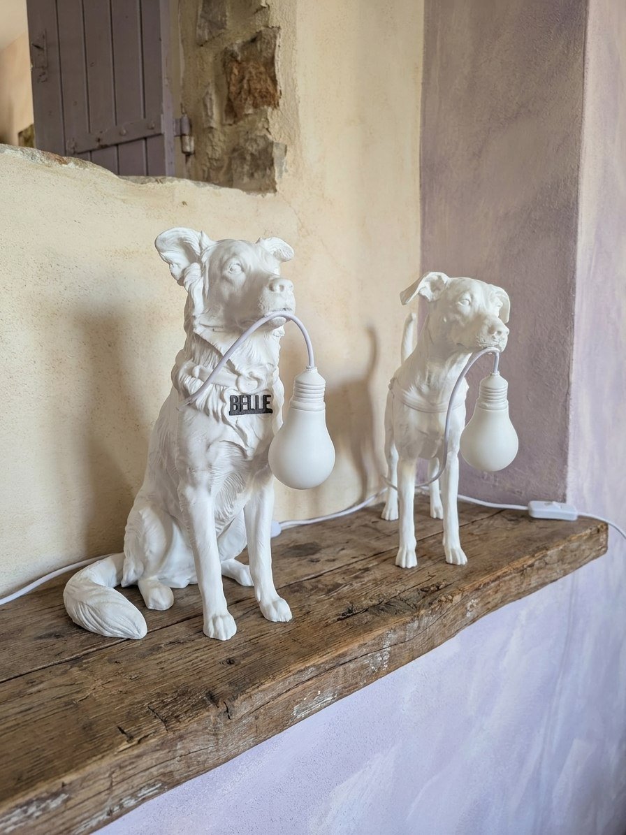 Lampade Belle e Rock – Due Cani Personalizzati con Nome | 23 cm LED USB
