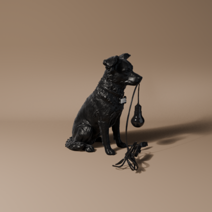 Lampada Birba, statua cane nero con lampadina, 23-24 cm