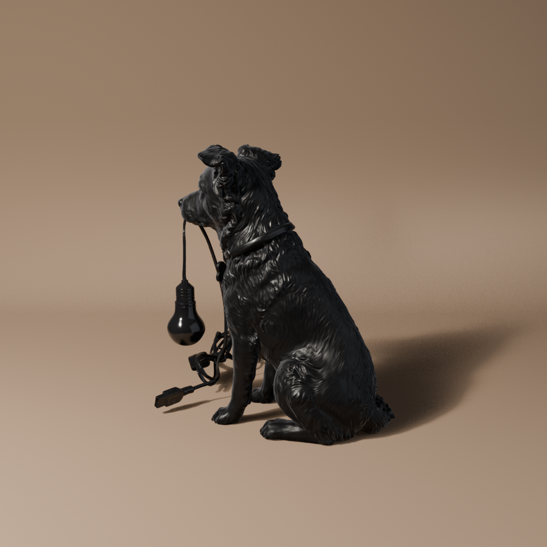 Lampada Birba, statua cane nero con lampadina, 23-24 cm