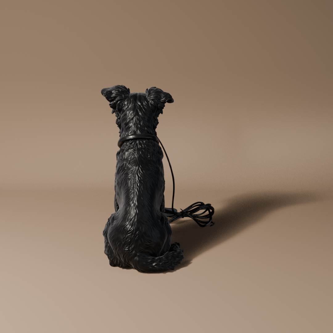 Lampada Birba, statua cane nero con lampadina, 23-24 cm
