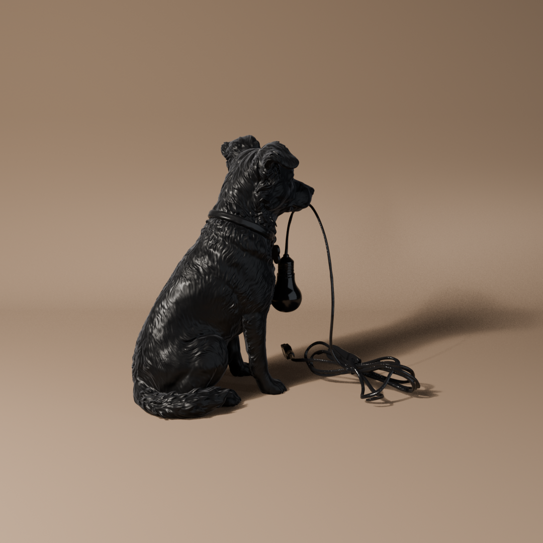 Lampada Birba, statua cane nero con lampadina, 23-24 cm