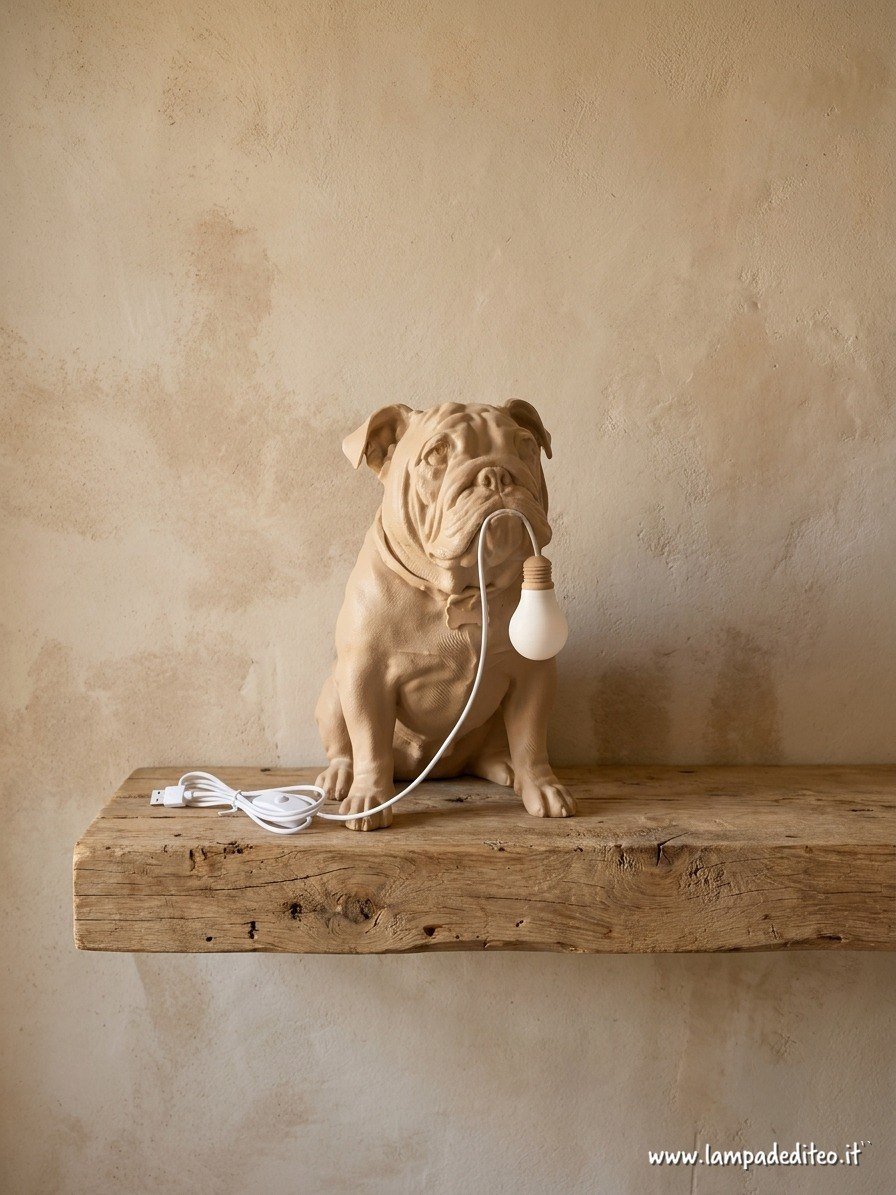 Lampada Oliver, statua bulldog inglese beige 32 cm con lampadina